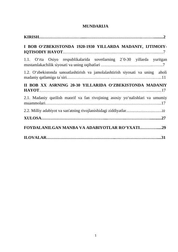 O‘ZBEKISTONDA 1920-1930 YILLARDA MADANIY, IJTIMOIY-IQTISODIY HAYOT...