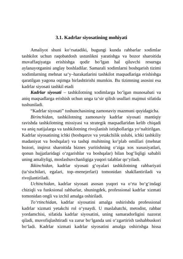 Kadrlar siyosatining mohiyati