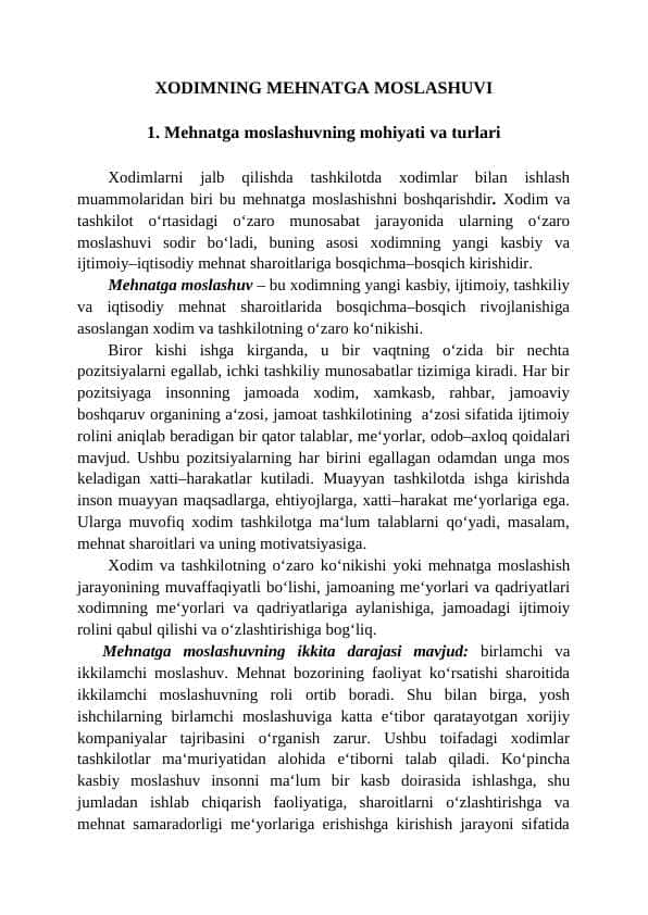 XODIMNING MEHNATGA MOSLASHUVI
