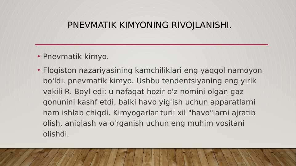 Pnevmatik kimyoning rivojlanishi pptx