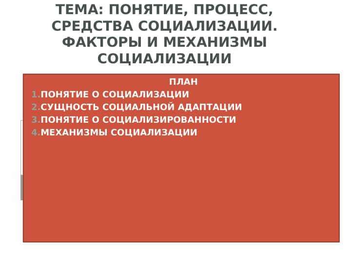 Понятие, процесс, средства социализации. Факторы и механизмы социализации