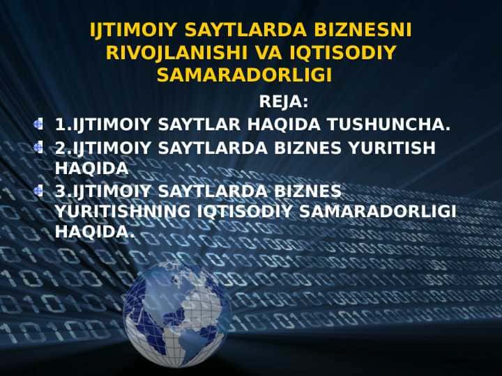 IJTIMOIY SAYTLARDA BIZNESNI RIVOJLANISHI VA IQTISODIY SAMARADORLIGI
