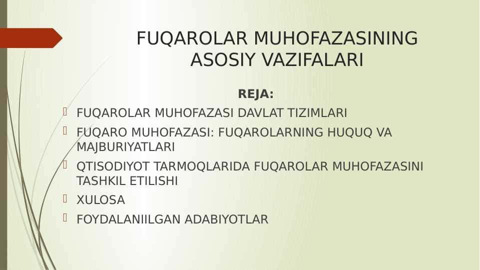 FUQAROLAR MUHOFAZASINING ASOSIY VAZIFALARI