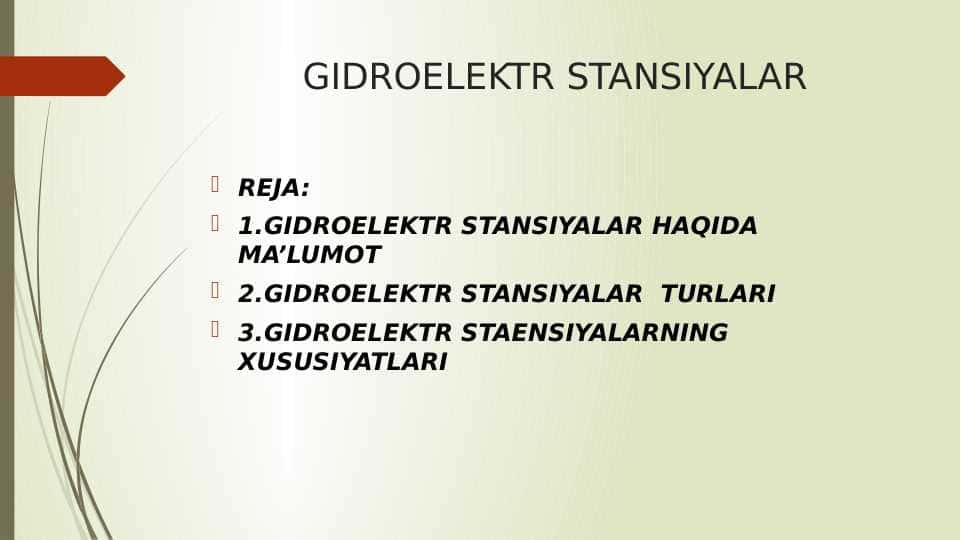GIDROELEKTR STANSIYALAR