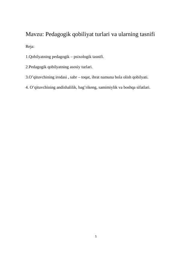 Pedagogik qobiliyat turlari va ularning tasnifi