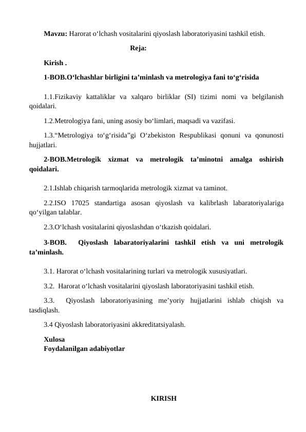 Harorat oʻlchash vositalarini qiyoslash laboratoriyasini tashkil etish - 2