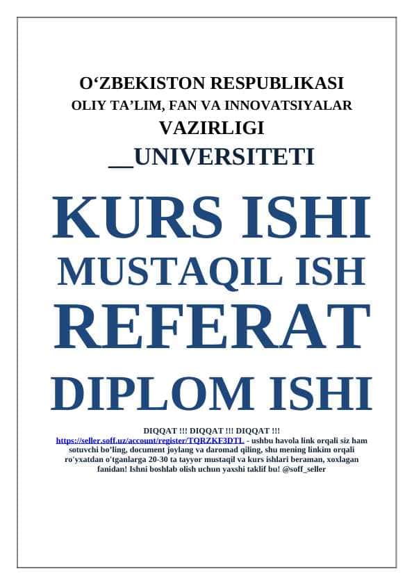 1 Soliqqa oid huquqbuzarliklar uchun qullaniladigan moliyaviy sanksiyalar ularning turlari va qullash tartiblarini tavsiflash . 2 Germaniya soliq tizimida soliqqa oid huquqbuzarliklar uchun qullaniladigan moliyaviy va jinoiy sanksiyalarni urganib ularning mamlakatimiz soliq qonunchiligida belgilangan shu kabi miyorlari bilan farqlari hamda uxshashliklarini izohlash