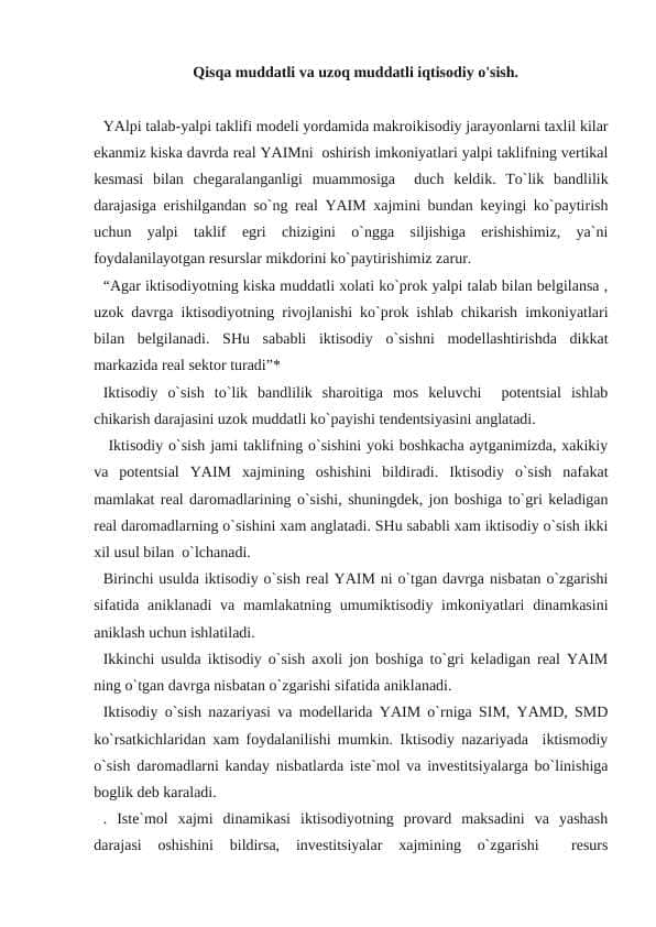 Qisqa muddatli va uzoq muddatli iqtisodiy