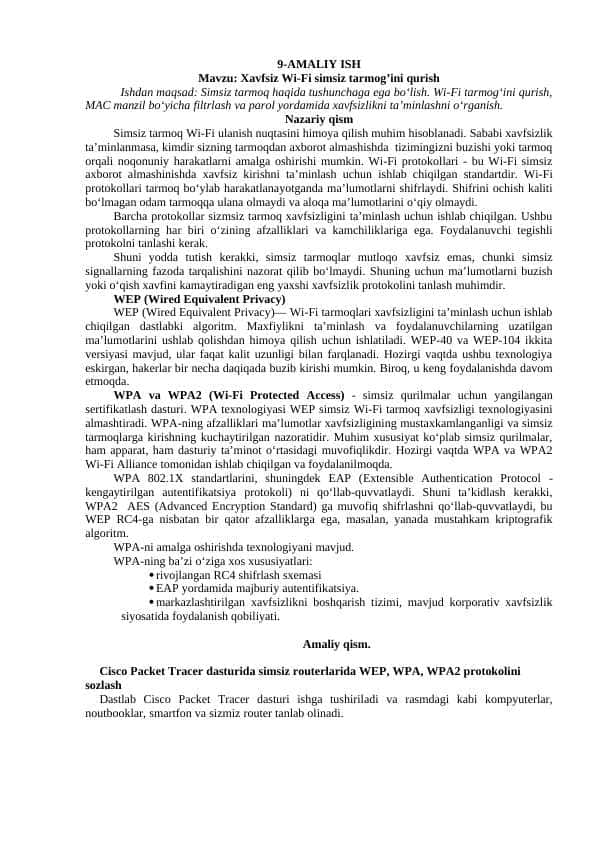 Xavfsiz Wi-Fi simsiz tarmog'ini qurish