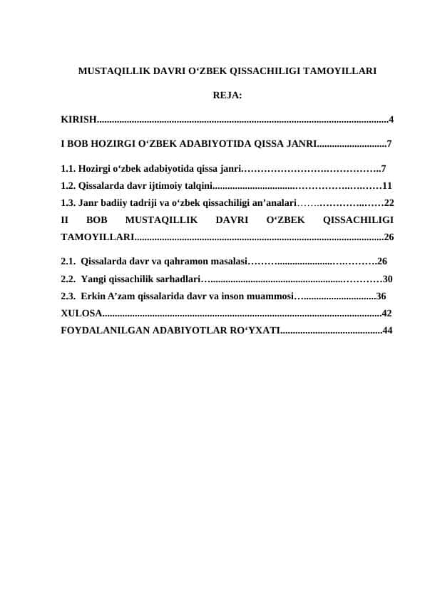 Mustaqillik davri oʻzbek qissachiligi tamoyillari KURS ISHI.1.docx