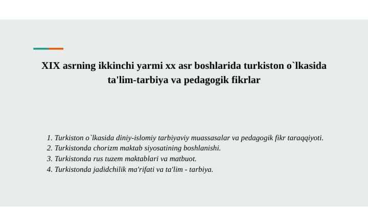 XIX asrning ikkinchi yarmi xx asr boshlarida turkiston o`lkasida ta'lim-tarbiya va pеdagogik fikrlar