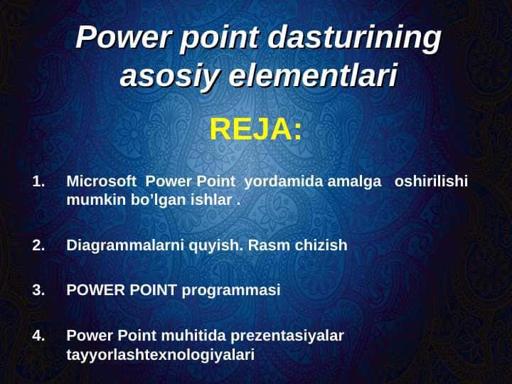 Power point dasturining asosiy elementlari