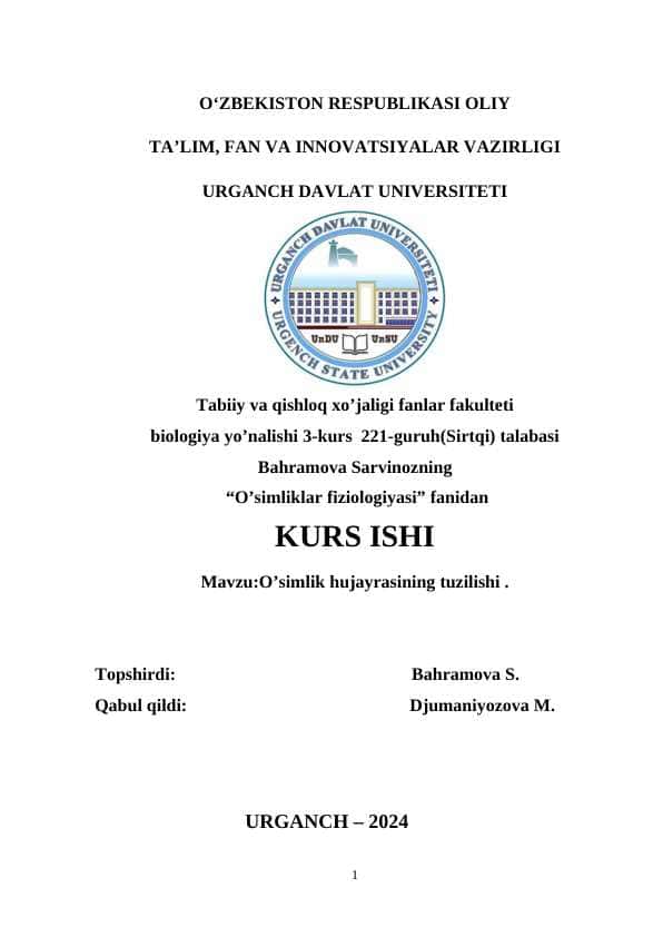 O’simlik hujayrasining tuzilishi .