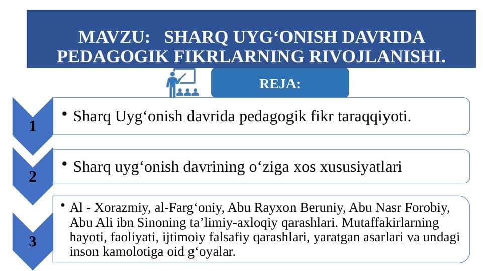 SHARQ UYG‘ONISH DAVRIDA PEDAGOGIK FIKRLARNING RIVOJLANISHI.