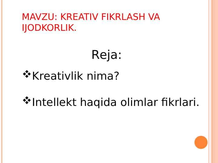 Kreativ fikrlash va ijodkorlik
