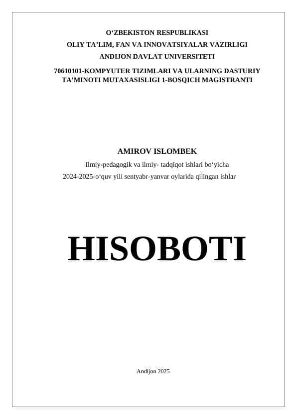 TAYYOR ISH | HISOBOT+IPI+MI+SILLABUS+MIIlmiy-pedagogik va ilmiy- tadqiqot ishlari bo‘yicha 2024-2025-o‘quv yili sentyabr-yanvar oylarida qilingan ishlar