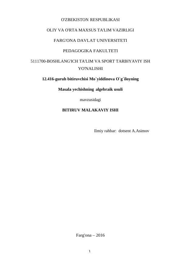 Masala yechishning algebraik usuli