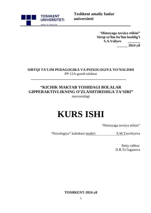 Kichik maktab yoshdagi bolalar gipperaktivlikning o’zlashtirishga ta’siri