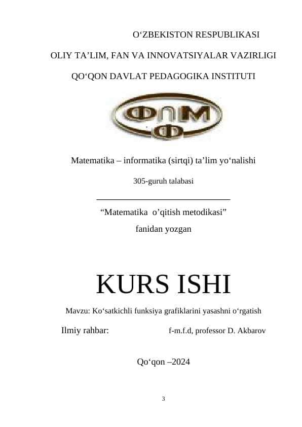 Ko‘satkichli funksiya grafiklarini yasashni o‘rgatish