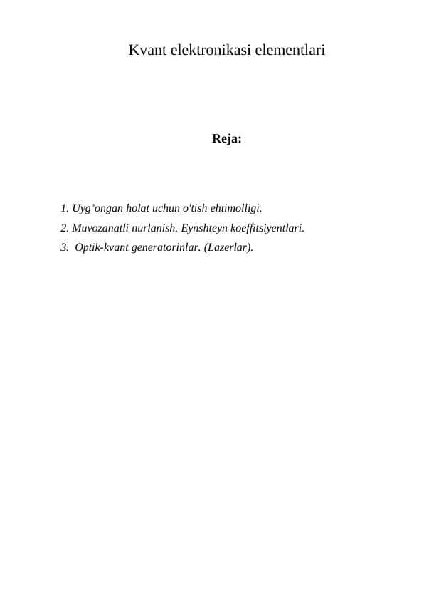 Kvant elektronikasi elementlari