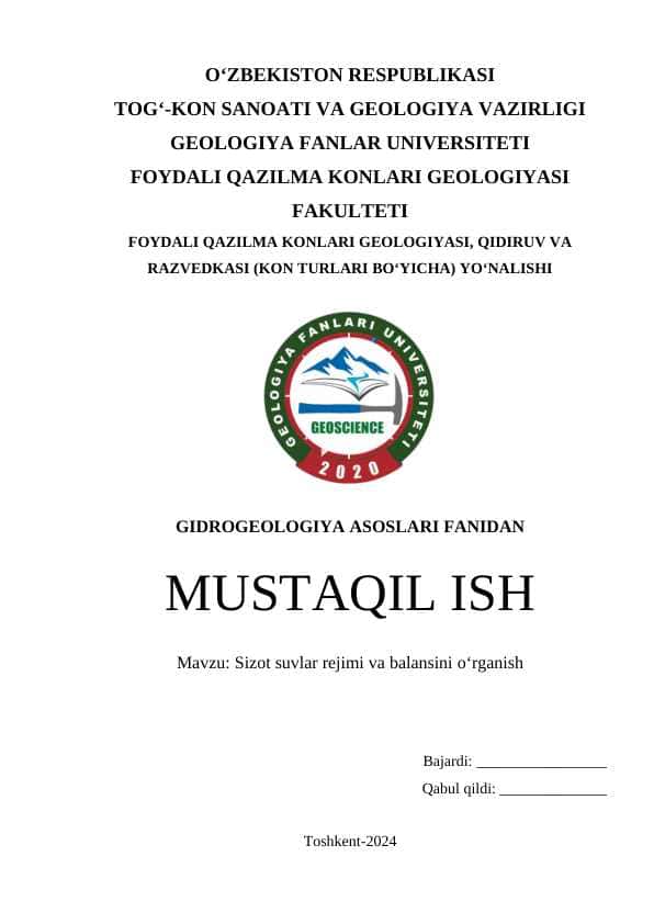 Sizot suvlar rejimi va balansini o‘rganish
