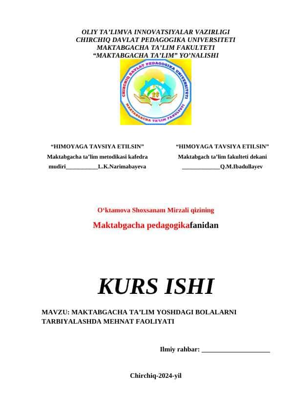 Maktabgacha ta'limda mehnat faoliyati