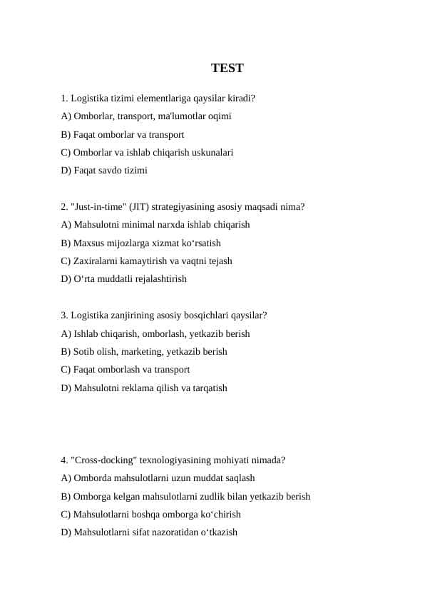 Logistikaga oid testlar