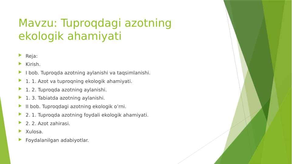 Tuproqdagi azotning ekologik ahamiyati