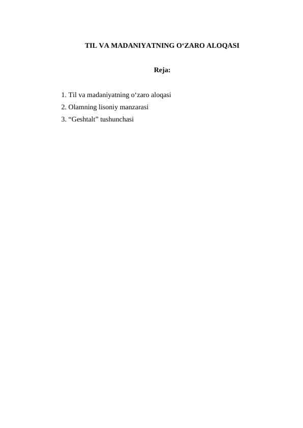 TIL VA MADANIYATNING O‘ZARO ALOQASI