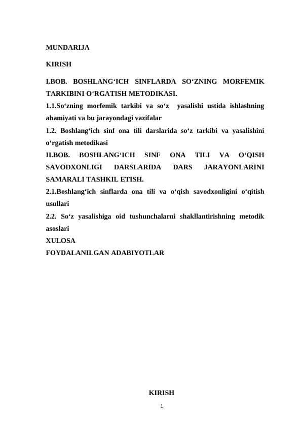 Ona tili oʻqish savodxonligi darslarida soʻzning morfemik tarkibini oʻrganish