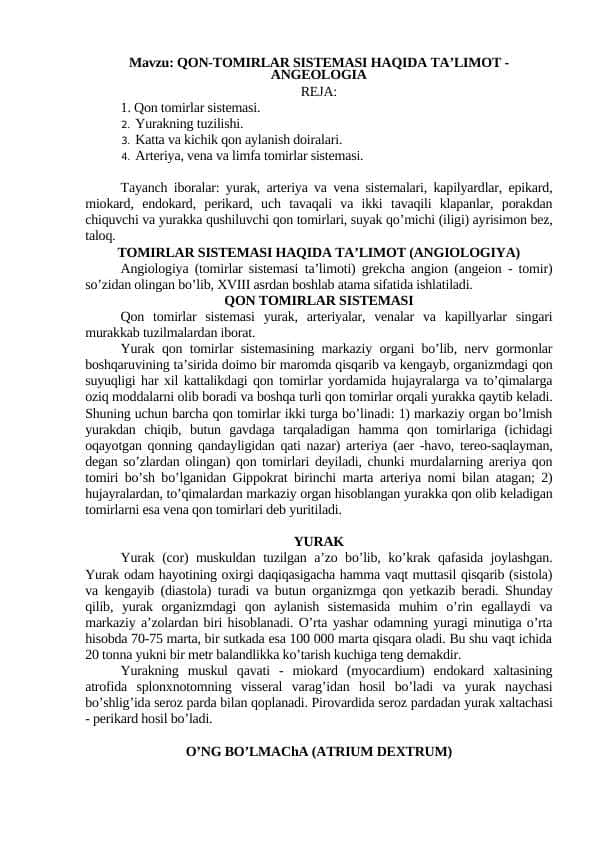 QON-TOMIRLAR SISTEMASI HAQIDA TA’LIMOT - ANGEOLOGIA