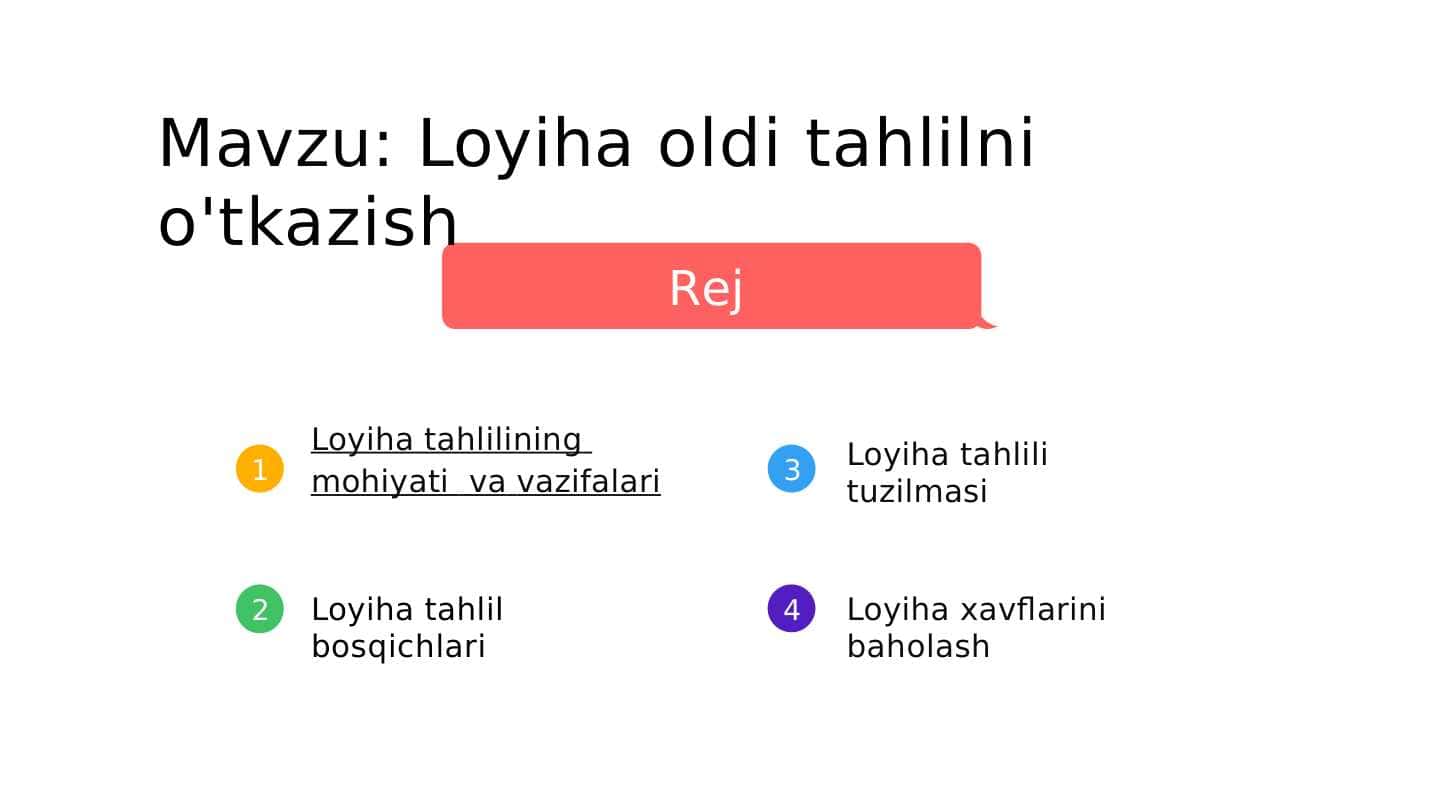 Loyiha oldi tahlilni o'tkazish