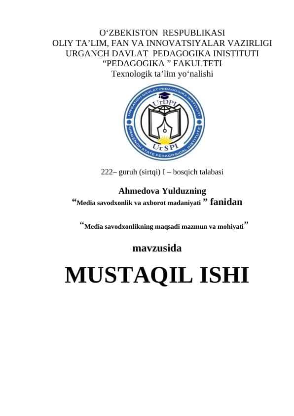 Media savodxonlikning maqsadi mazmun va mohiyati.