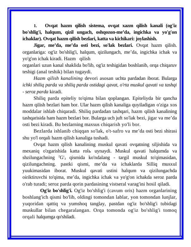 Ovqat hazm qilish sistemasi referat