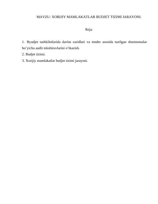 XORIJIY MAMLAKATLAR BUDJET TIZIMI JARAYONI