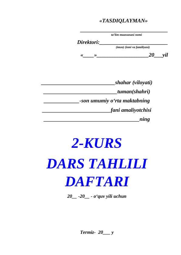 2-KURS DARS TAHLILI DAFTARI