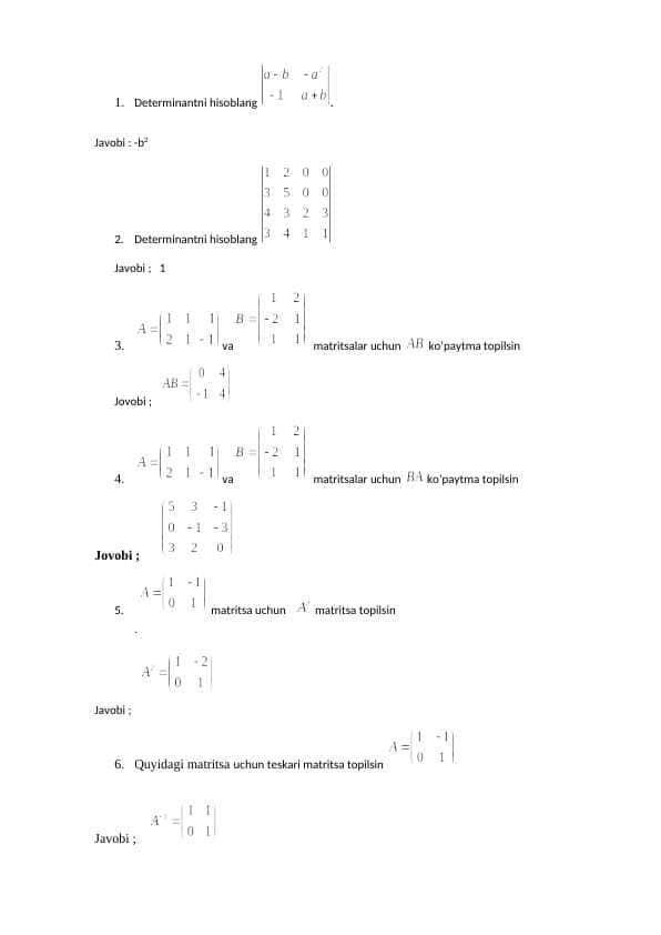 Oliy matematika test javoblari bilan