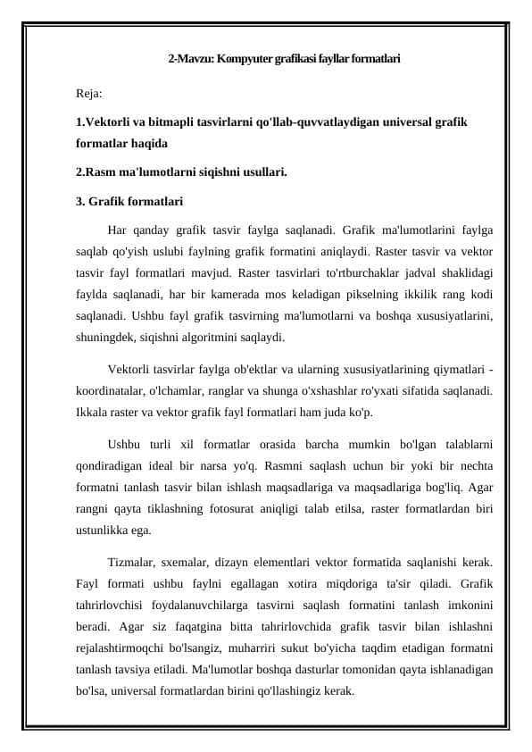 Kompyuter grafikasi fayllar formatlari