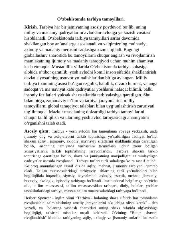 O’zbekistonda tarbiya tamoyillari