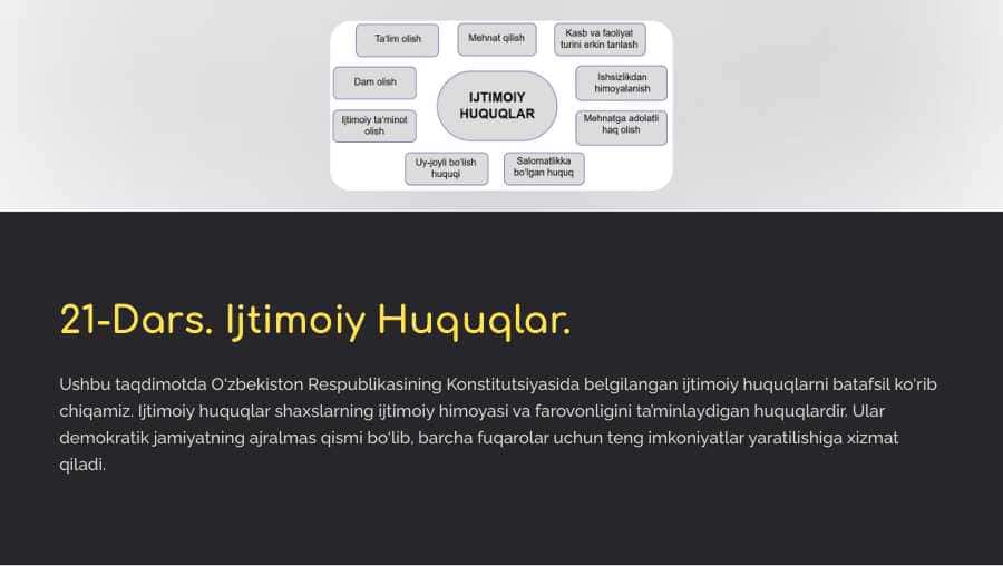 Ijtimoiy huquqlar mavzusi bo'yicha slayd, test va krossword