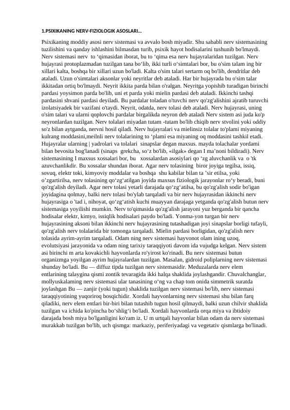 Umumiy psihalogiya yakuniy savollari
