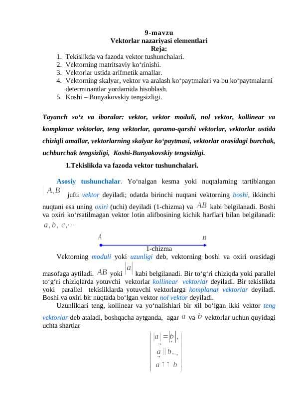 Vektorlar nazariyasi elementar matematika