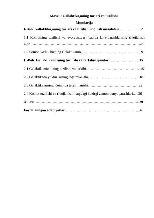 Gallaktika,uning turlari va tuzilishi.