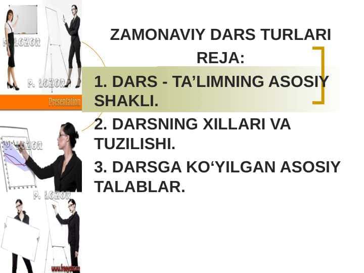 ZAMONAVIY DARS TURLARI