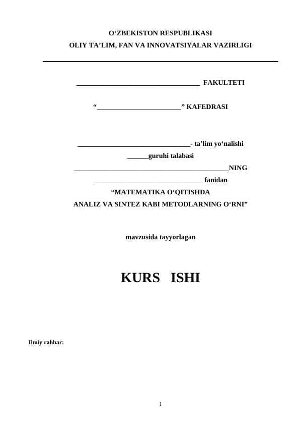 “MATEMATIKA O‘QITISHDA ANALIZ VA SINTEZ KABI METODLARNING O‘RNI”