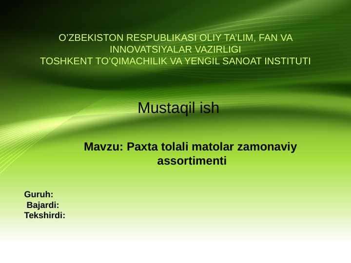 Paxta tolali matolar zamonaviy assortimenti
