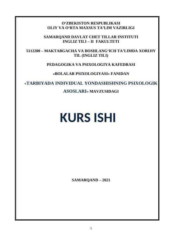 TARBIYADA INDIVIDUAL YONDASHISHNING PSIXOLOGIK ASOSLARI