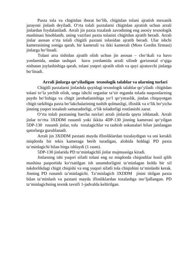 paxta tozalash mashinalari