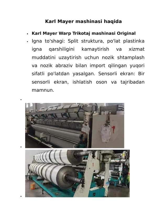 Karl Mayer mashinasi haqida
