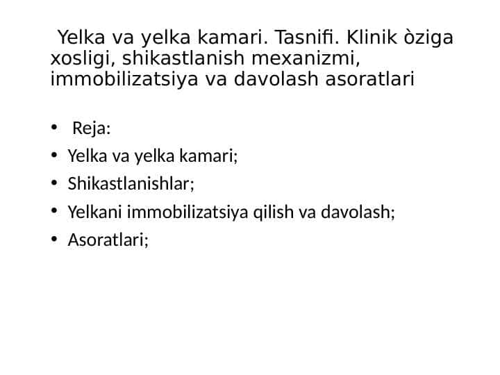 Yelka va Yelka kamari shikastlanishi